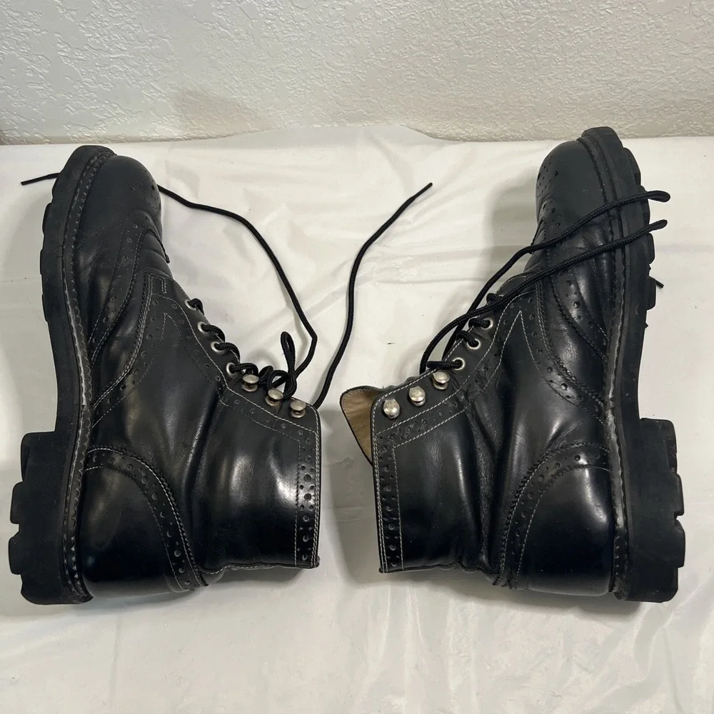 VTG Y2K 90s John Fluevog 7th Heaven Lace Up Black Boots Leather 10 Poland Moto